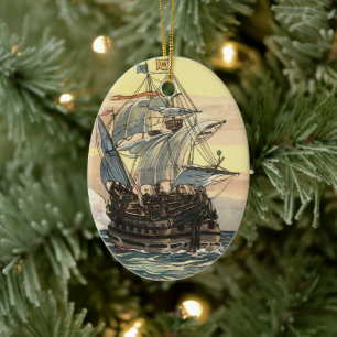Vintage-Piraten-Schiff, Galleone segeln auf dem Oz Keramikornament