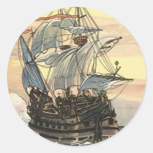 Vintage-Piraten-Schiff, Galleone segeln auf dem Oz Runder Aufkleber