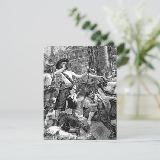 Vintage Piraten trinken auf dem Schiff Einladung (Stehend Vorderseite)