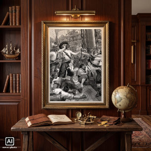 Vintage Piraten trinken und kämpfen auf dem Schiff Poster