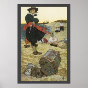 Vintage Piraten, William Kidd Burying Treasure Poster