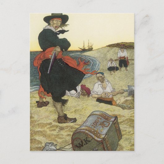 Vintage Piraten, William Kidd Burying Treasure Postkarte (Vorderseite)