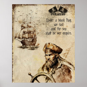 Vintage-Piratenchef und -Schiff  Poster