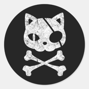 Vintage Piratenkatze Katzenkätzchen Halloween Skul Runder Aufkleber