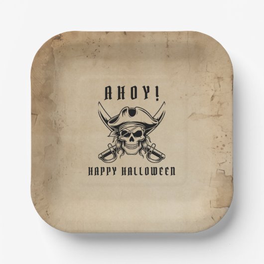 Vintage Piratenschädel Halloween Pappteller (Vorderseite)