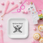 Vintage-Piratenschädel-Süßes-oder-Saures-Halloween Pappteller (Party)