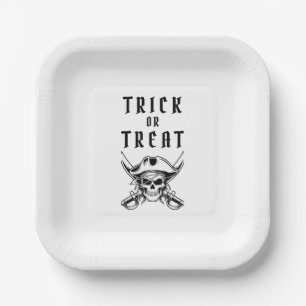 Vintage-Piratenschädel-Süßes-oder-Saures-Halloween Pappteller