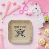 Vintage-Piratenschädel-Süßes-oder-Saures-Halloween Pappteller (Party)