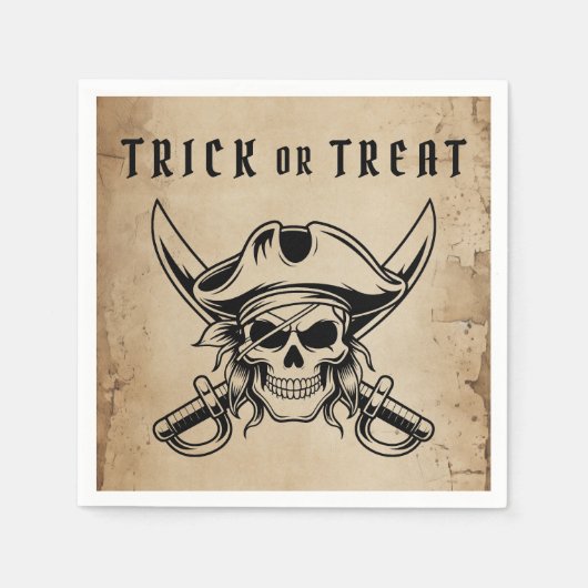 Vintage-Piratenschädel-Süßes-oder-Saures-Halloween Serviette (Vorderseite)