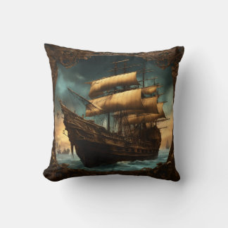 Vintage-Piratenschiff-nautisches-Abenteuer-Rücken- Kissen