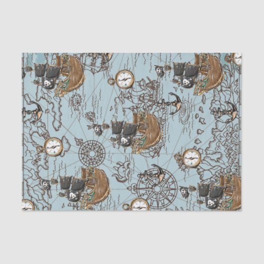 Vintage Piratenschiff Schatzkarte Seidenpapier (Vorderseite)