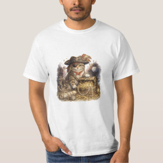 Vintage-Piratkatze mit Schatztruhe T-Shirt