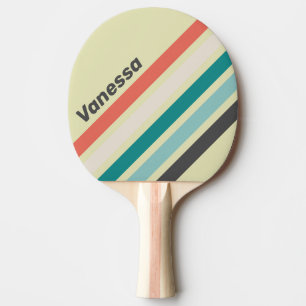 Vintage Pistazie Winklige Streifen mit Namen Tischtennis Schläger