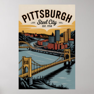 Vintage Pittsburgh Pennsylvania Steel City Retro Poster