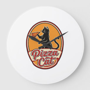 Vintage-Pizza-Katze Retro Lustiges Katzenliebhaber Große Wanduhr