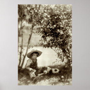 Vintage-Plakat: Junge mit Hund in Ruhe Poster