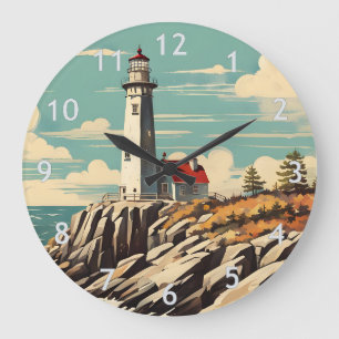 Vintage Plakat Leuchtturm Große Wanduhr