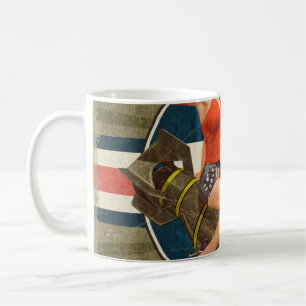 Vintage Plakat mit Pin-up-Girl auf Bombe. abstrakt Kaffeetasse