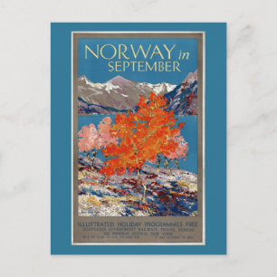 Vintage-Plakat Norwegen im September restauriert Postkarte