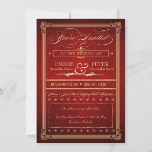 Vintage-Plakat-Plüsch-Rot-Hochzeit & Empfang Einladung