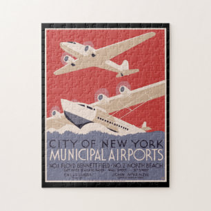 Vintage-Plakat Stadt New York Kommunale Flughäfen Puzzle
