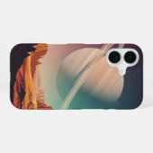 Vintage Planet hinter den Klippen iPhone 16 Hülle (Rückseite (Horizontal))