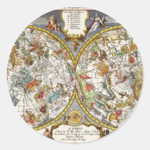 Vintage Planisphere Star Karte von Nicholas de Fer Runder Aufkleber