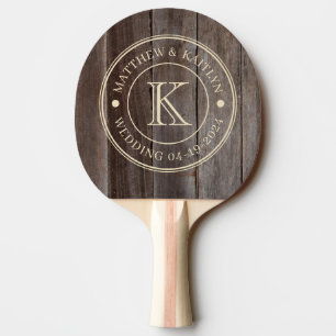 Vintage Planks Hochzeitsmonogramm Tischtennis Schläger