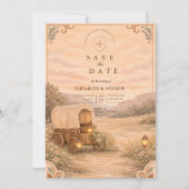 Vintage Planwagen Wiesenhochzeit Save The Date (Vorderseite)