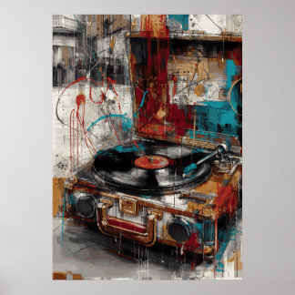 Vintage-Plattenspieler Pop-Art-Musik Retro-Design Poster