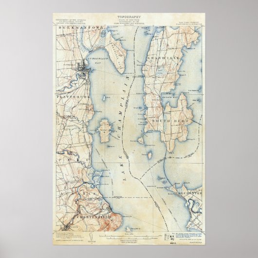 Vintage Plattsburgh New York Topografische Karte Poster (Vorne)