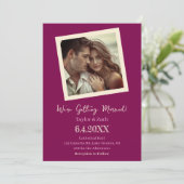 Vintage Plum and Cream Retro Photo Wedding Einladung (Stehend Vorderseite)