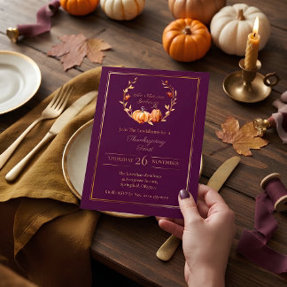 Vintage-Plum-Botanical-Kürbis-Thanksgiving-Dinner Acryleinladungen