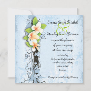 Vintage-Plumeria-Efeu-blaue-weiße-Hochzeitseinladu Einladung