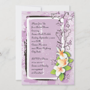 Vintage Plumeria Efeu lila weiß Brautparty Einladung