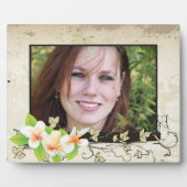 Vintage plumeria/frangipani and ivy beige foto fotoplatte (Vorderseite)