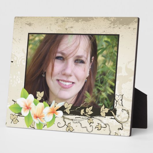 Vintage plumeria/frangipani and ivy beige foto fotoplatte (Seite)