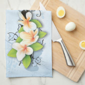 Vintage Plumeria/frangipani und Efeu auf blau Geschirrtuch (Viertel Falte)