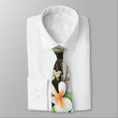 Vintage Plumeria/frangipani und Efeu, beige Krawat Krawatte (Gebunden)