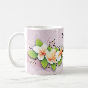 Vintage Plumeria/frangipani und Efeu, rosa Tasse
