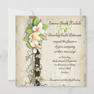 Vintage-Plumeria- und Efeu-beige Hochzeitseinladun Einladung
