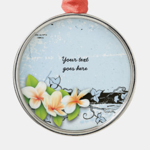 Vintage Plumeria und Efeu blaues Grunge-Ornament Ornament Aus Metall
