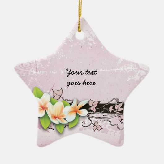 Vintage Plumeria und Efeu-Rosa-Grundierung Keramikornament (Vorne)