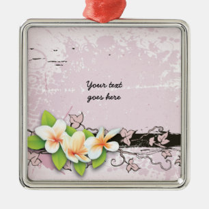 Vintage Plumeria und Efeu rosa Grunge-Ornament Silbernes Ornament
