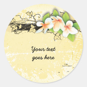 Vintage-Plumerie/Frangipani und Efeu-gelber Aufkle Runder Aufkleber