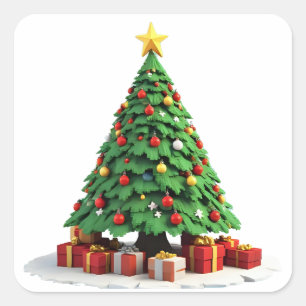 Vintage-Plüsch-Weihnachtsbaum-Kunst Quadratischer Aufkleber