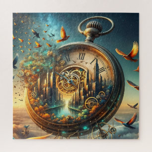 Vintage Pocket Watch Citycape Puzzle