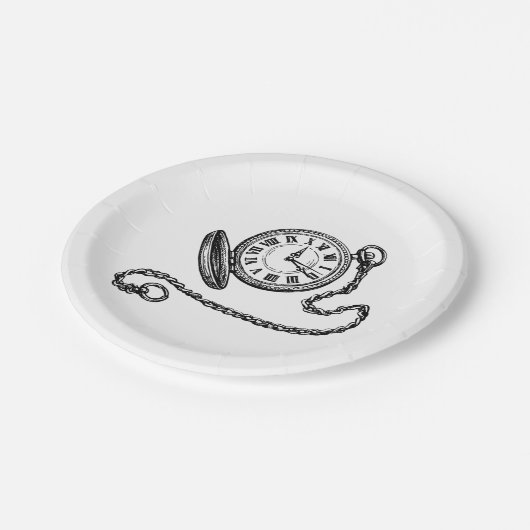 Vintage Pocket Watch Pappteller (Schrägansicht)
