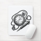 Vintage Pocket Watch & Pen Sketch Kunst Mousepad (Mit Mouse)