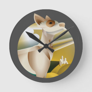 Vintage Podenco Art Deco Hund  Runde Wanduhr